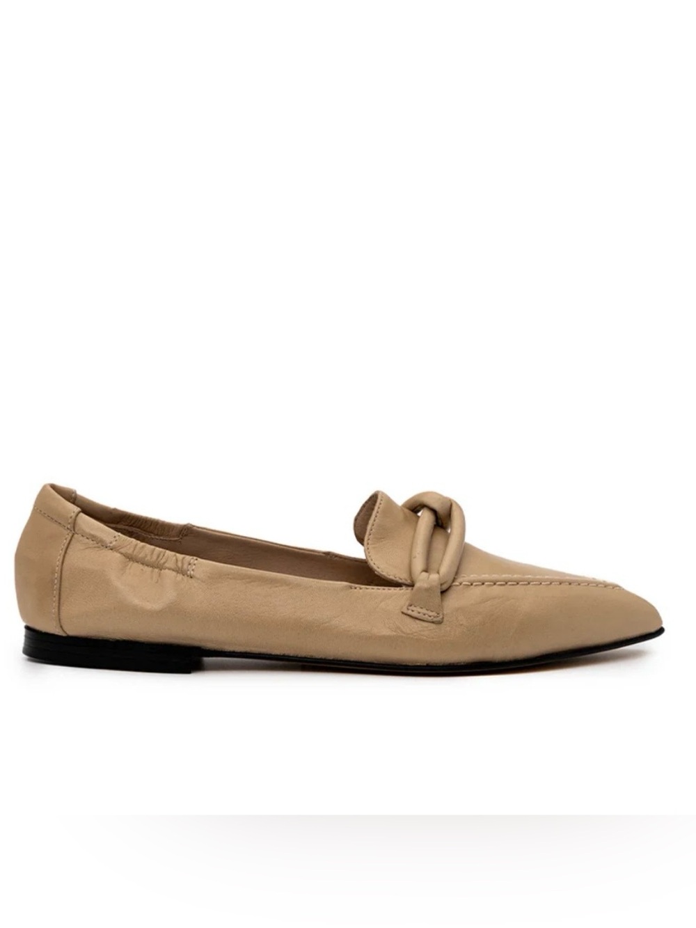 Pomme D'or Moccasin Pointed Toe Leather Ruched Beige Slip on Handmade Loafers 38
